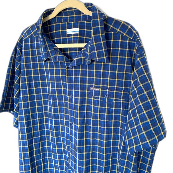 Columbia Omni-Shade Blue Check Short Sleeve Button Up Shirt Plus Size Hiking XXL - Picture 11 of 11